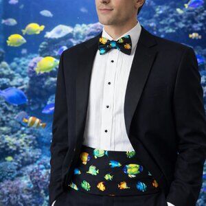 Tropical Coral Reef Fish Cummerbund & Bow Tie Set, Vibrant Ocean-Inspired